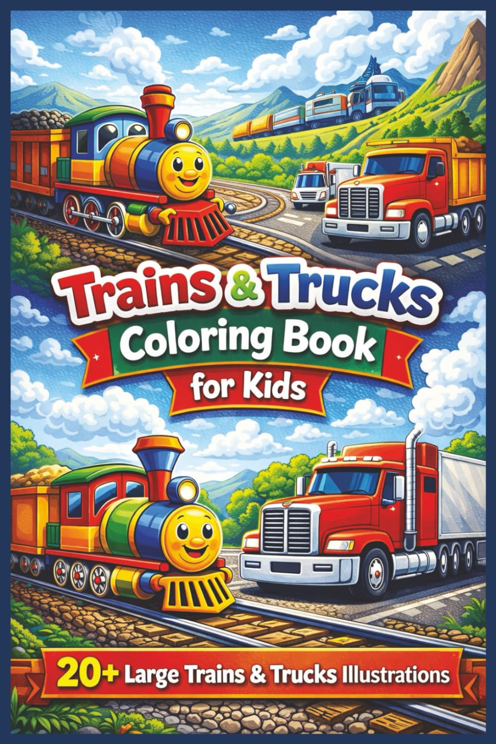 Trains and Trucks Coloring Book for Kids